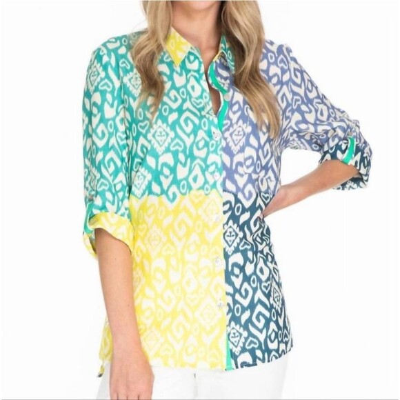 TRU LUXE button front tunic Linen Blend Vacation Bright Casual 3/4 Sleeve Xl - Picture 1 of 9